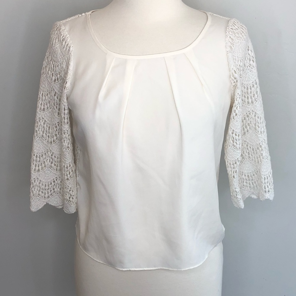 BCBGeneration cream lace shear blouse